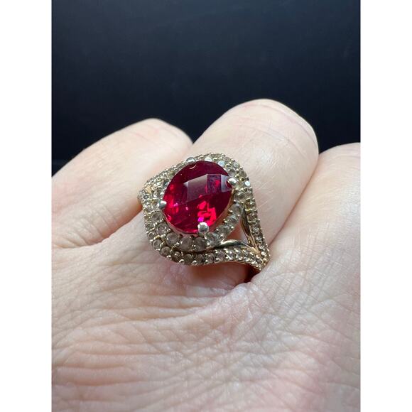 Lab Ruby and topaz halo ring in gold over sterling silver size 7 - Picture 3 of 16